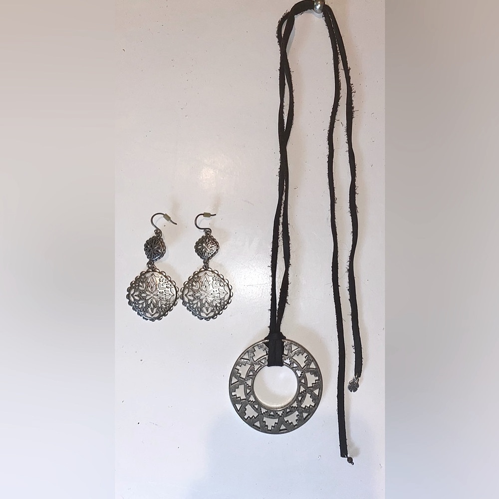 Lucky Brand Adjustable Leather Necklace & Boho Earrings Set